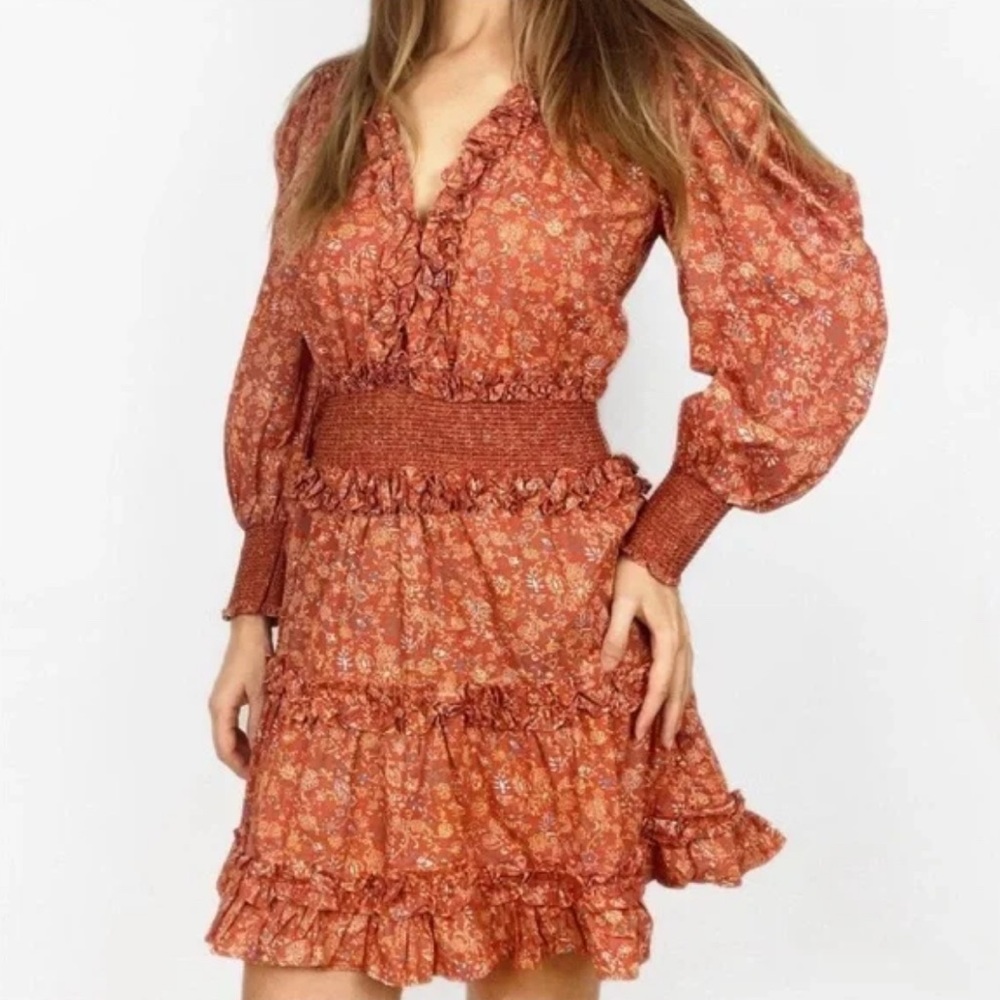 House‎ Of Harlow 1960 Mini Orange Floral Wallis Smocked Ruffle Boho Size XL